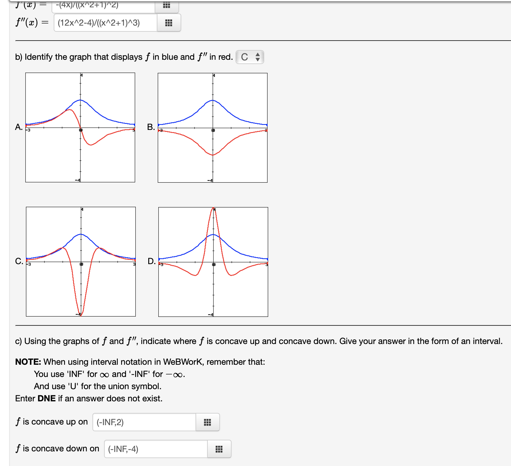 = x2 + 1 a) Find the first and second derivatives. f'(2)