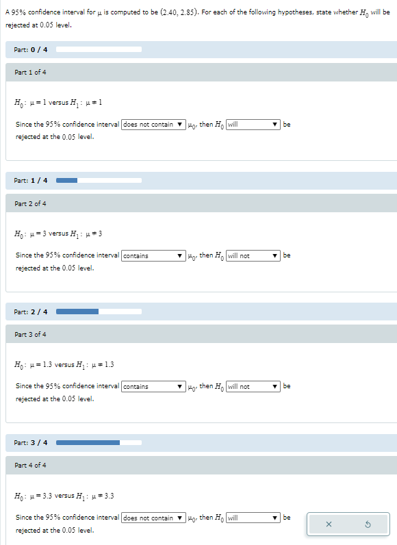 A 95% confidence interval for u is computed to be (2.40,