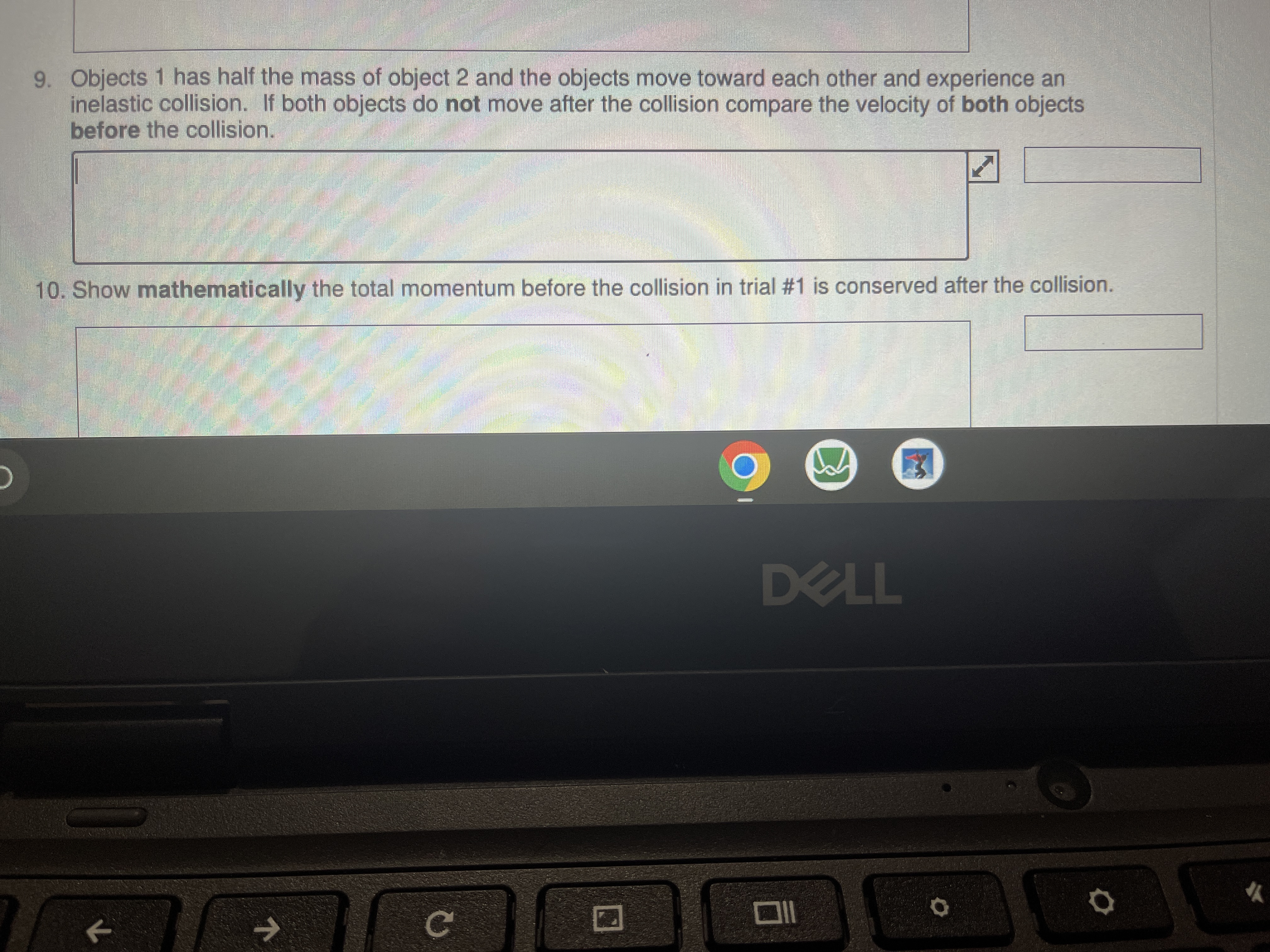 9. Objects 1 has half the mass of object 2 and