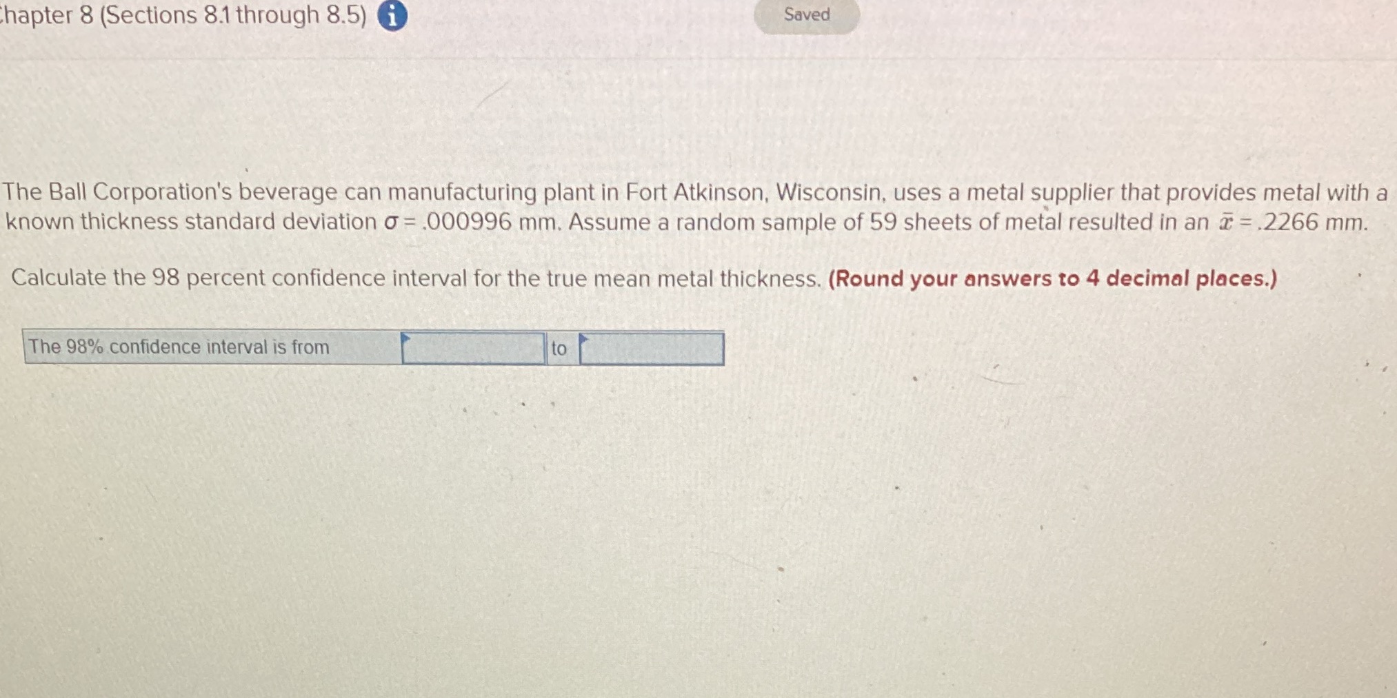  hapter 8 (Sections 8.1 through 8.5) i Saved The Ball Corporation's