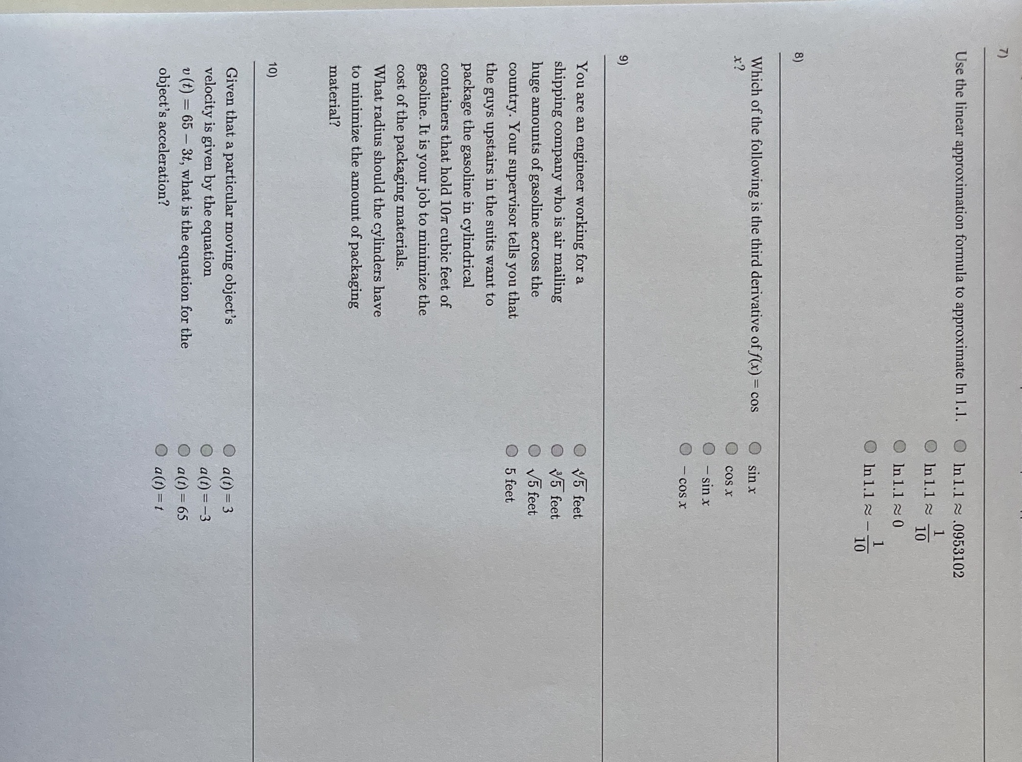 Use the linear approximation formula to approximate In 1.1. O In