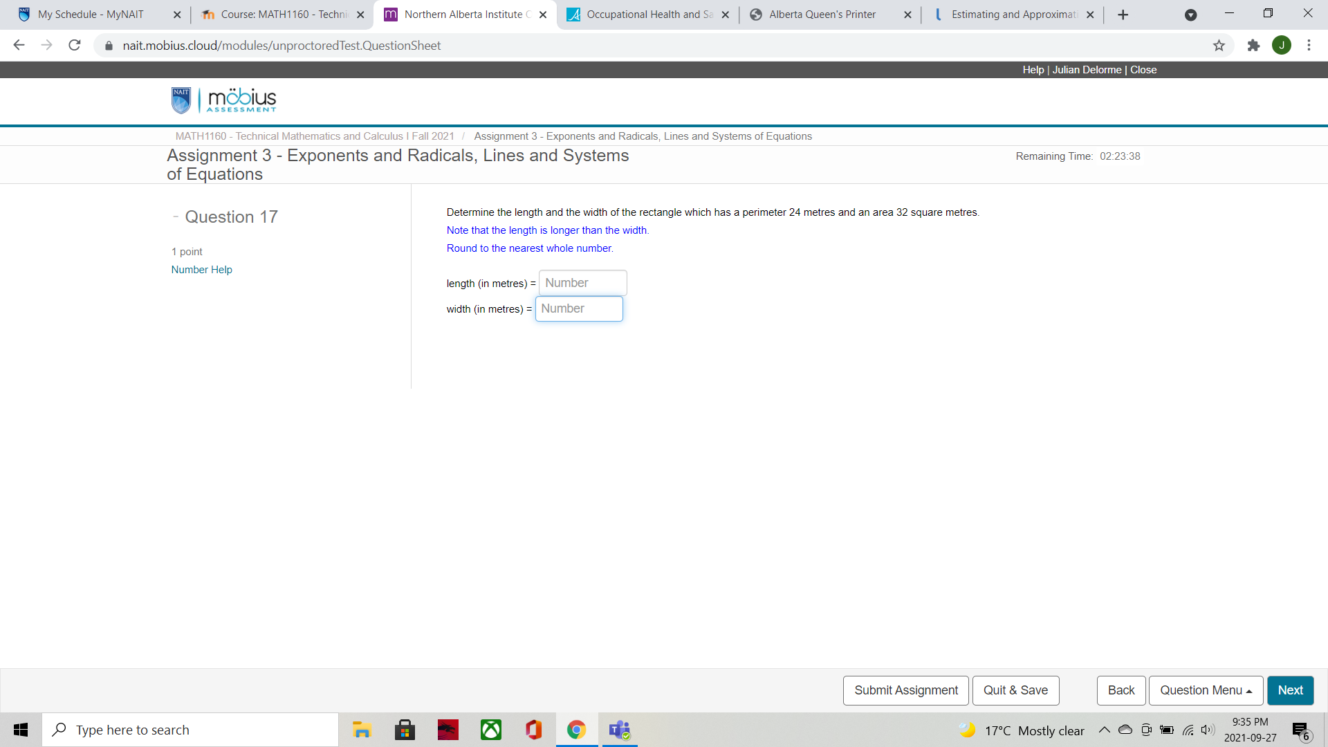  My Schedule - MyNAIT X In Course: MATH1160 - Technic X