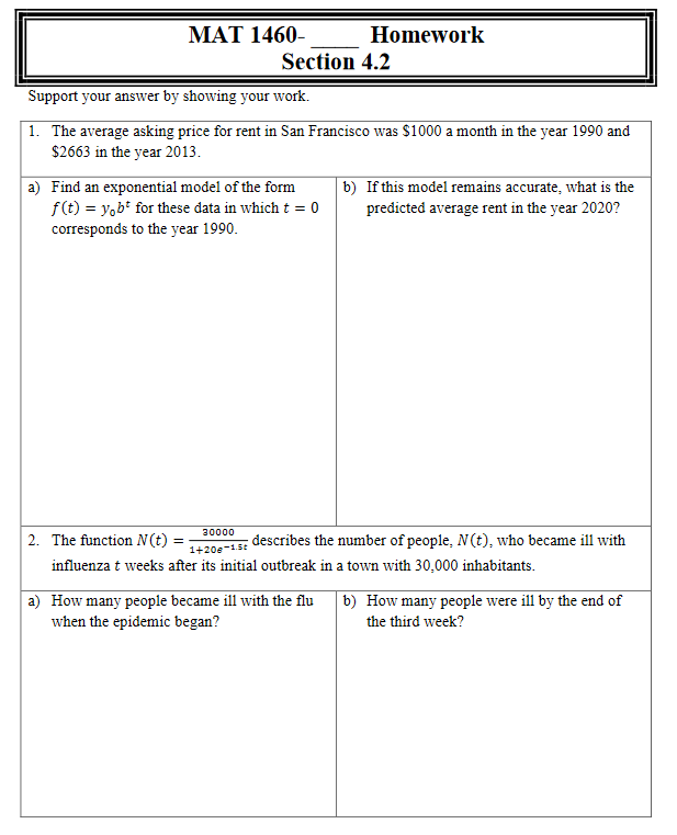  MAT 1460- Homework Section 4.2 Support your answer by showing your