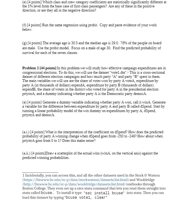  (e) [4 points] Which class and crew category coefficients are statistically