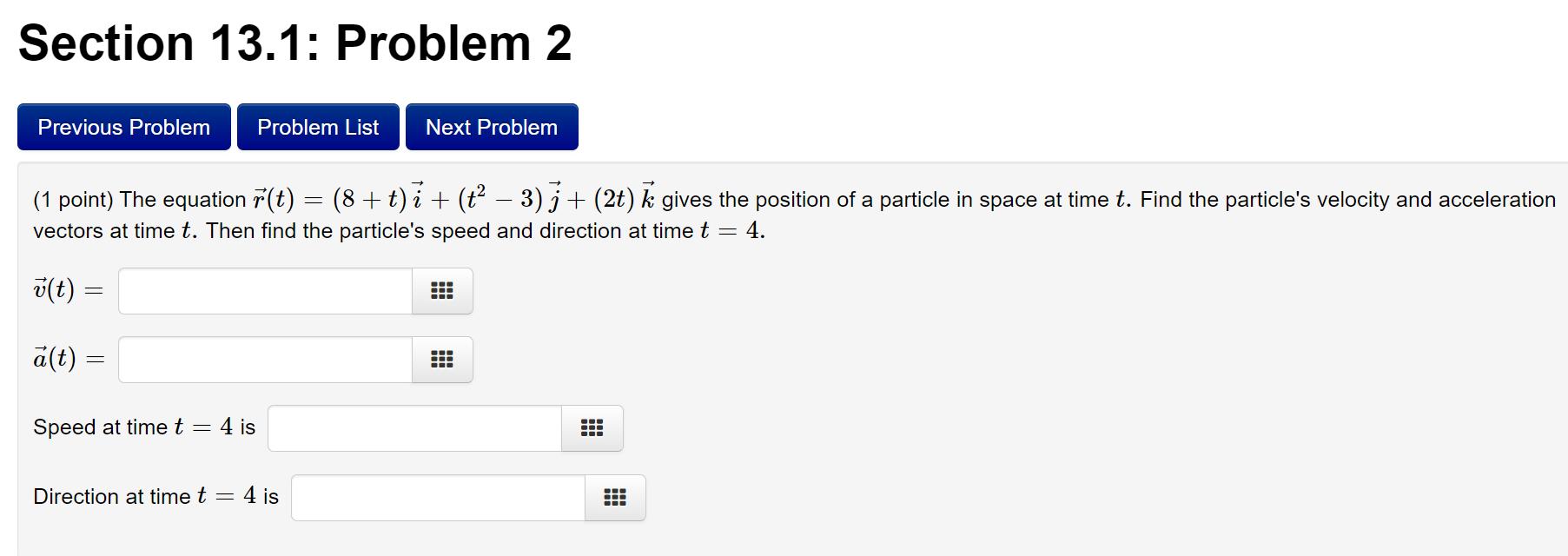 point) The equation r(t) = 2 cos(3t) i + 8 sin(3t) j