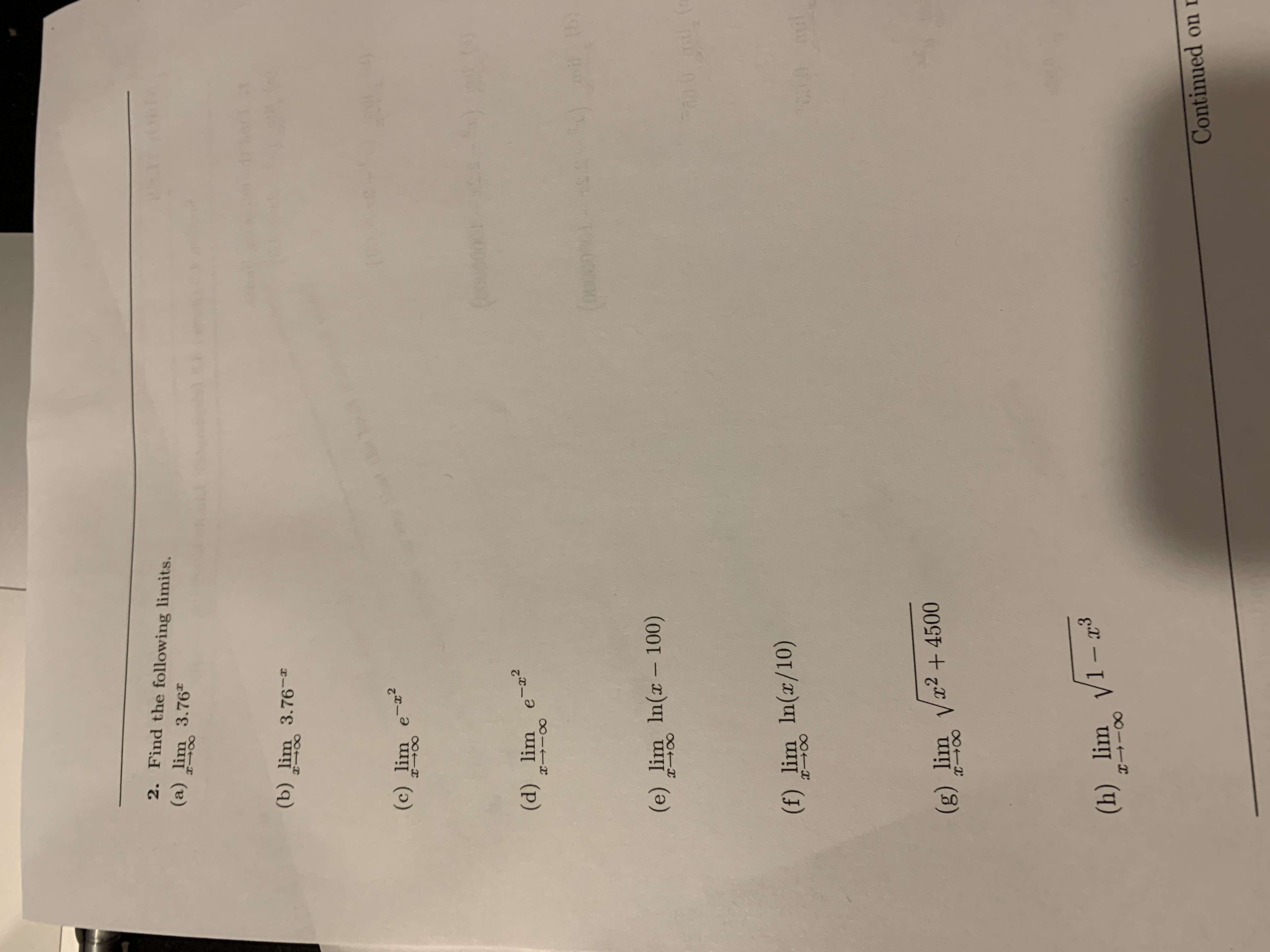 Calculus limits \fMath 1LS3 Assignment 9 Section 4.3 (geese) 3.3 (elephants): Limits