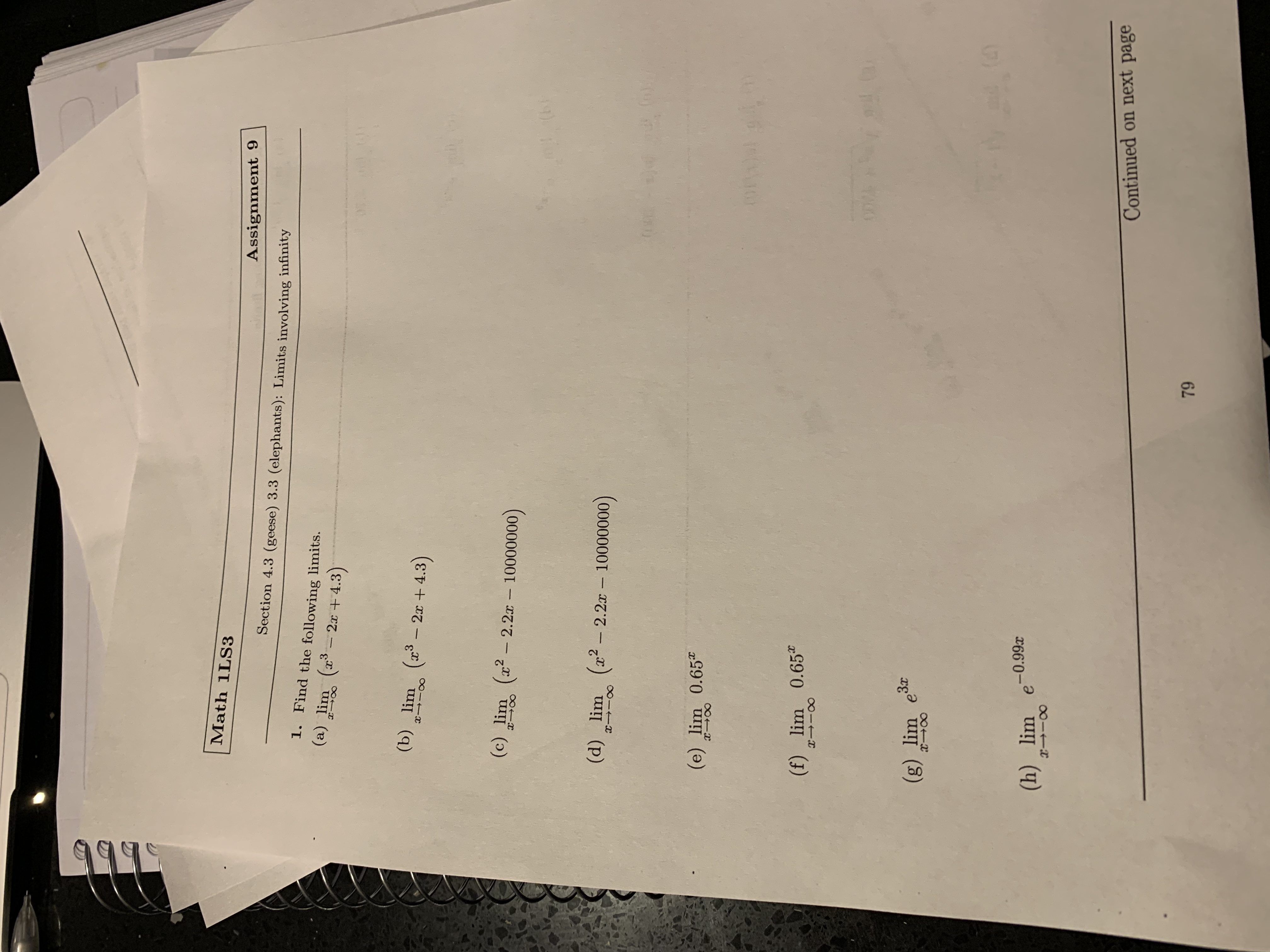 involving infinity 1. Find the following limits. (a) lim (13 - 2x