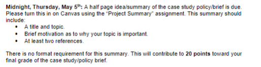 I need help brainstorm a case study topic to write for EC314