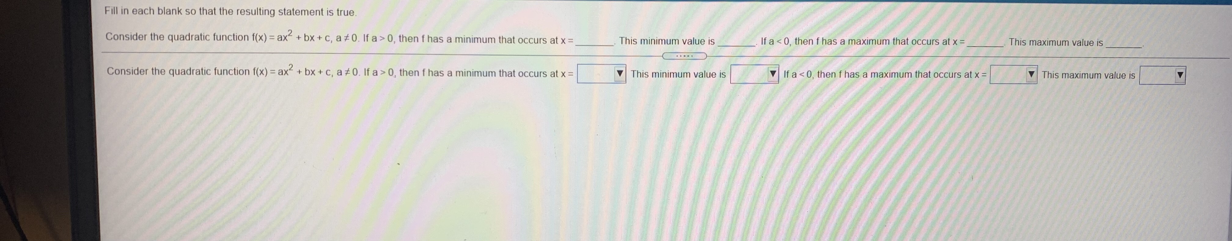 The quadratic function f(x) = a(x - h)2 + k, a #0,