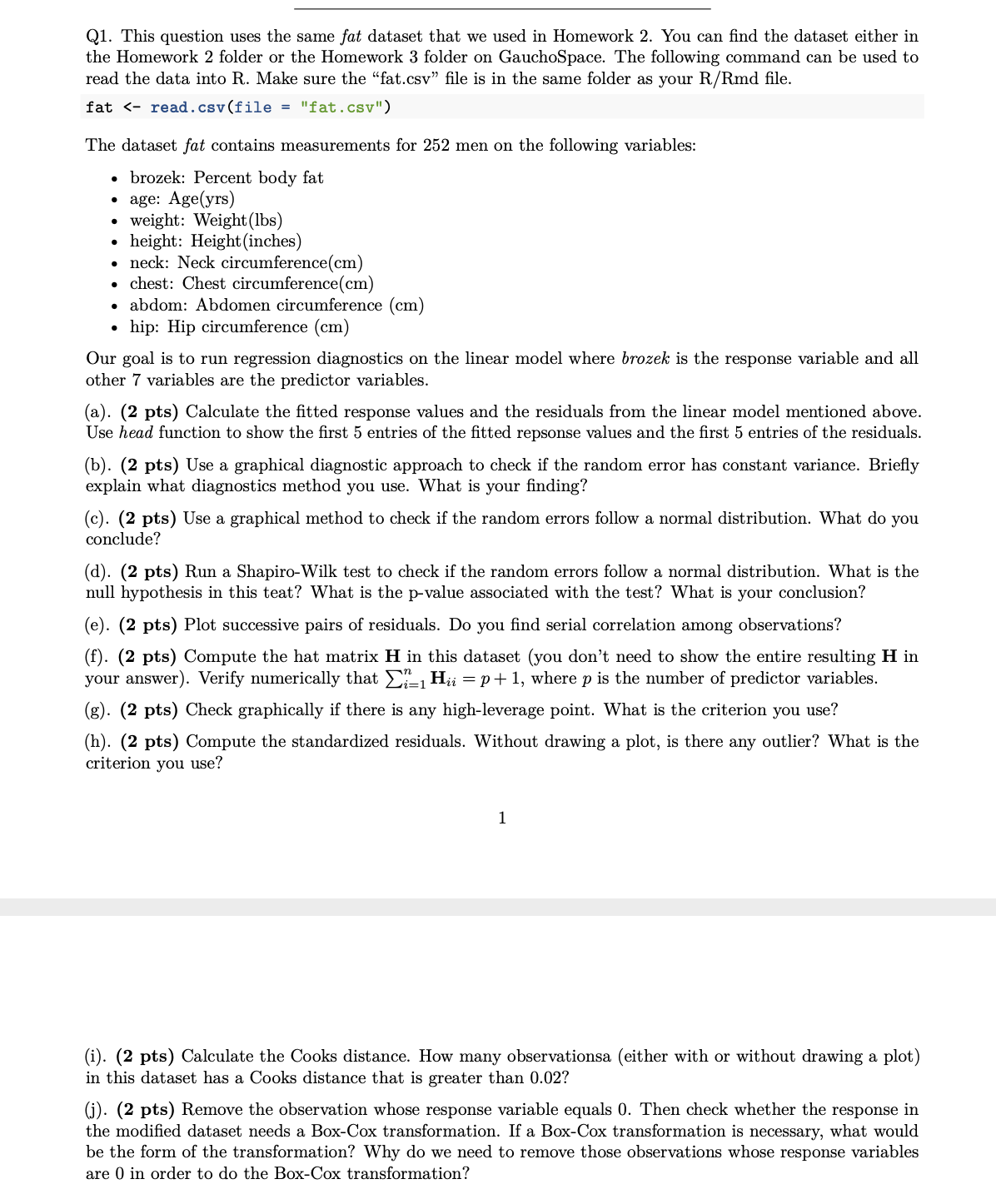 Please help with this regression analysis problem in R studio/markdown. :)The link