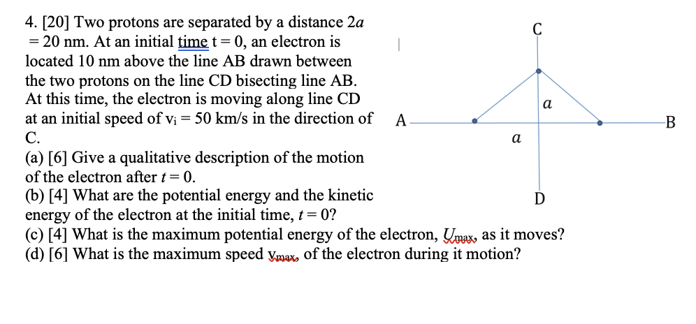 please help 4. [20] Two protons are separated by a distance 2a