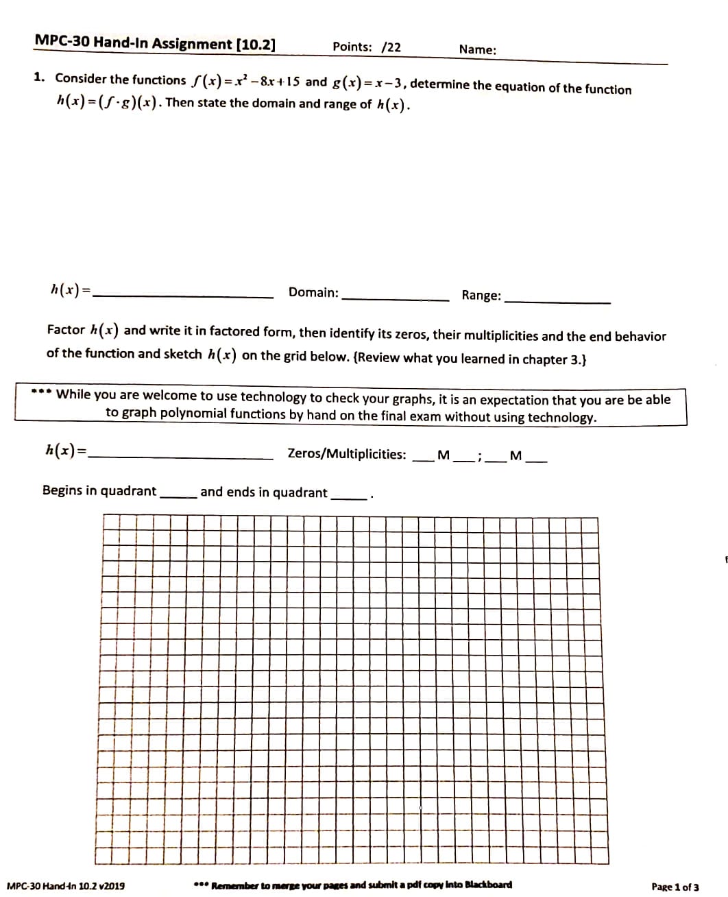  MPC-30 Hand-In Assignment [10.2] Points: /22 Name: 1. Consider the functions