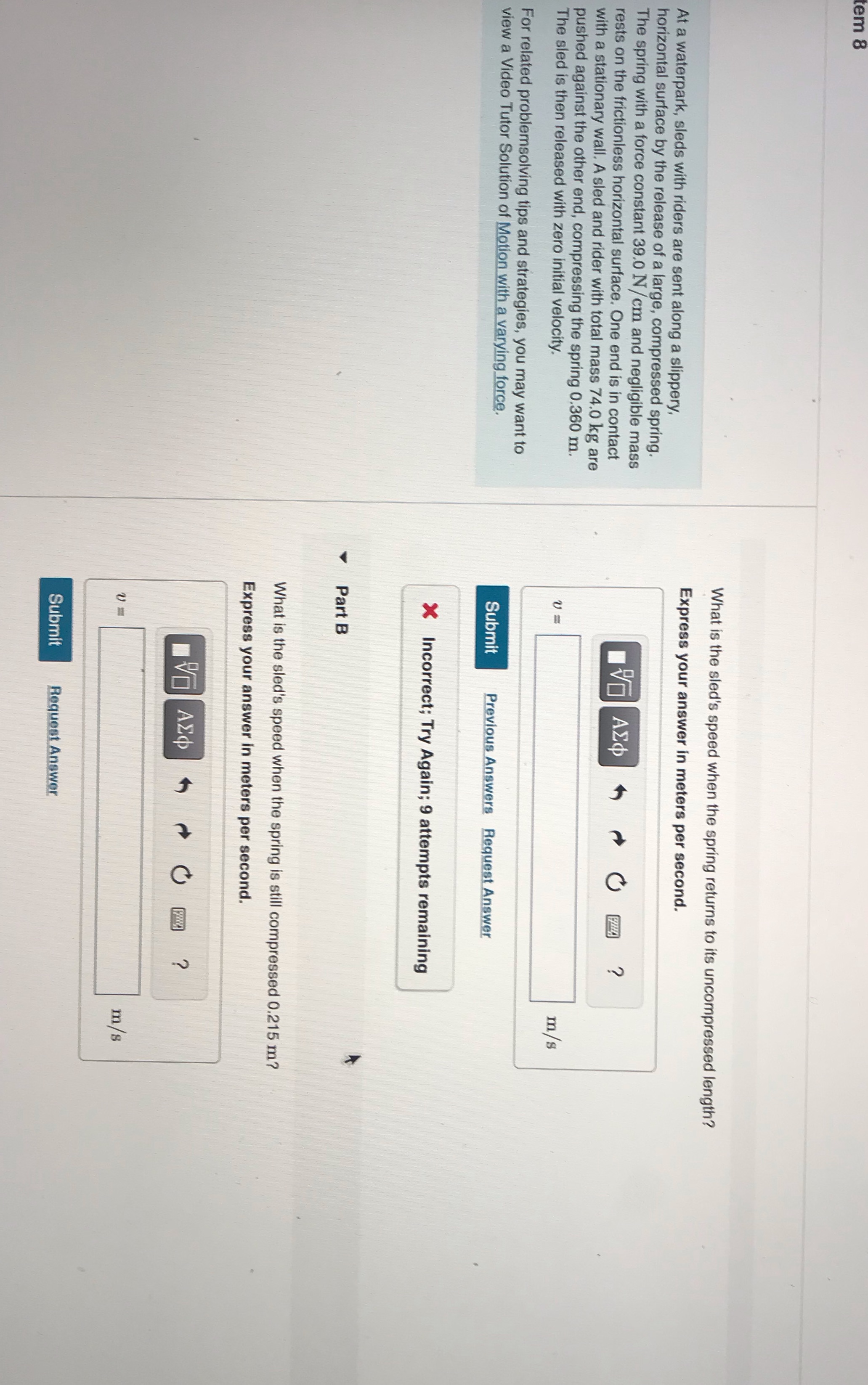 tem 8 What is the sled's speed when the spring returns