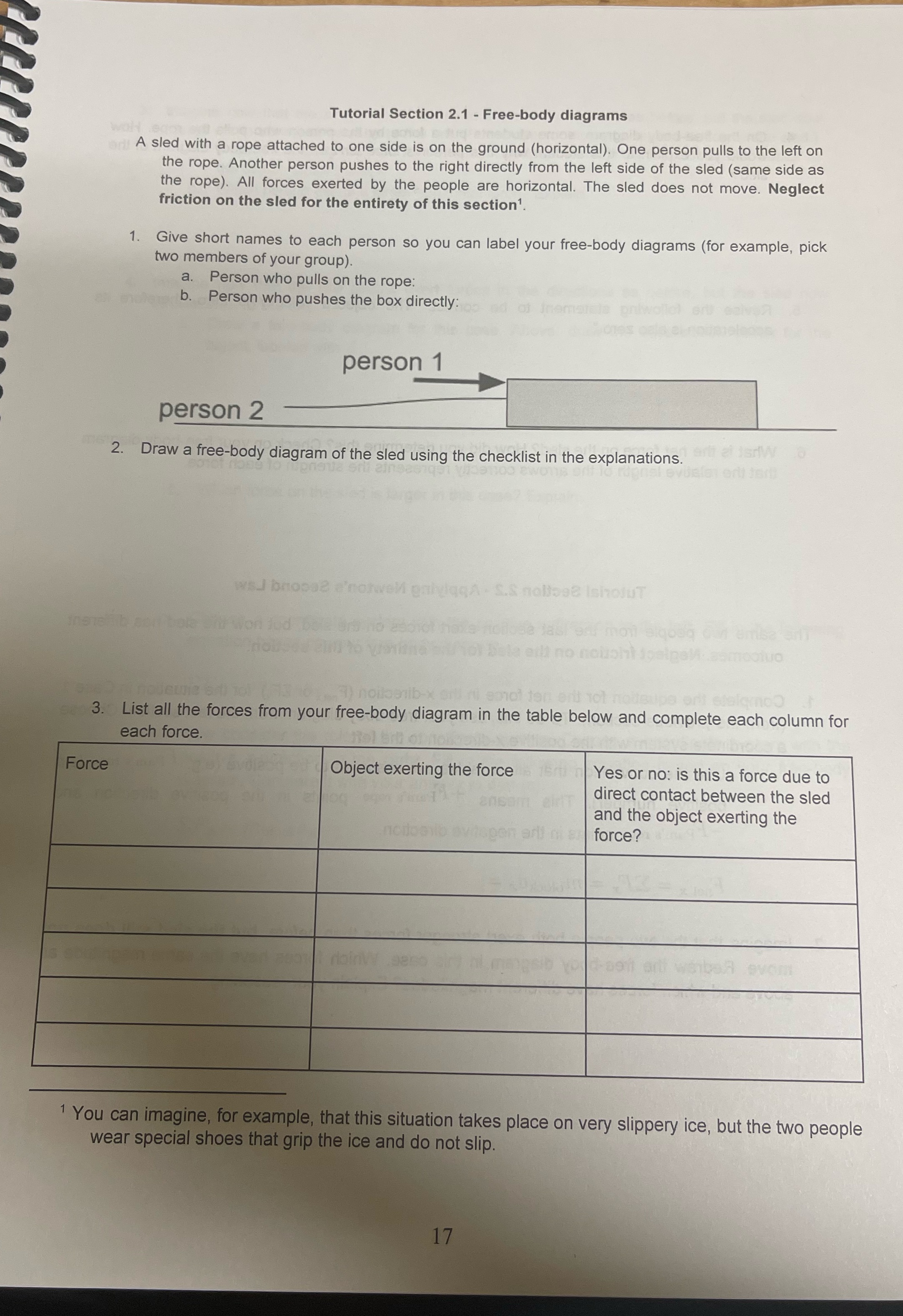  Tutorial Section 2.1 - Free-body diagrams A sled with a rope