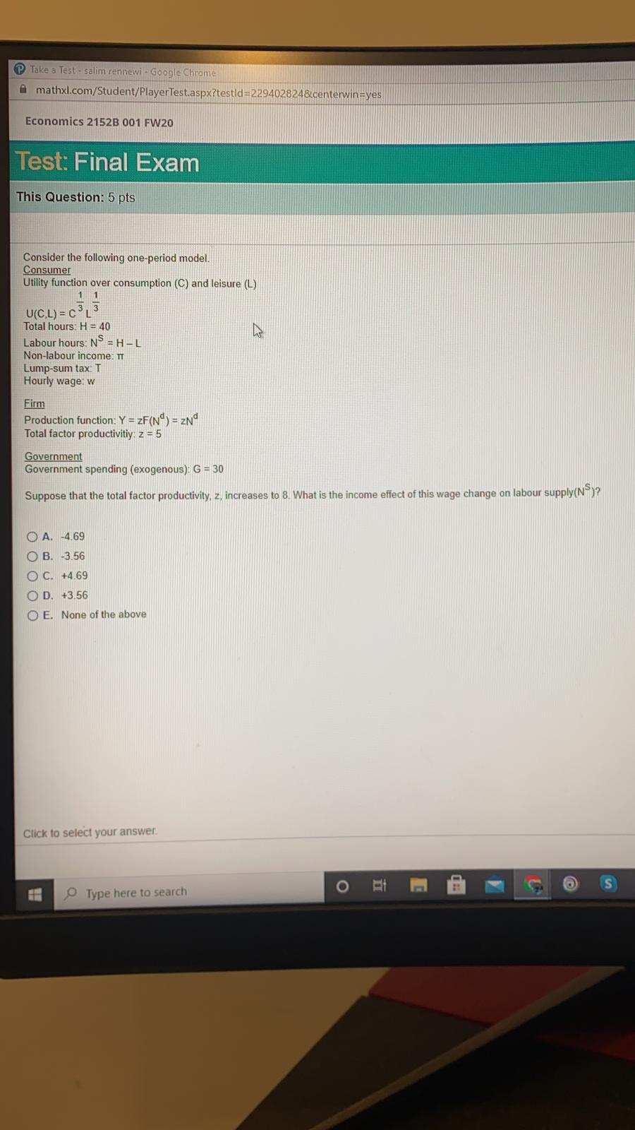 P Take a Test - salim rennewi - Google Chrome mathxl.com/Student/PlayerTest.aspx?testld=229402824¢erwin=yes