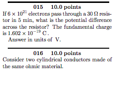  015 10.0 points If 6 x 10" electrons pass through a