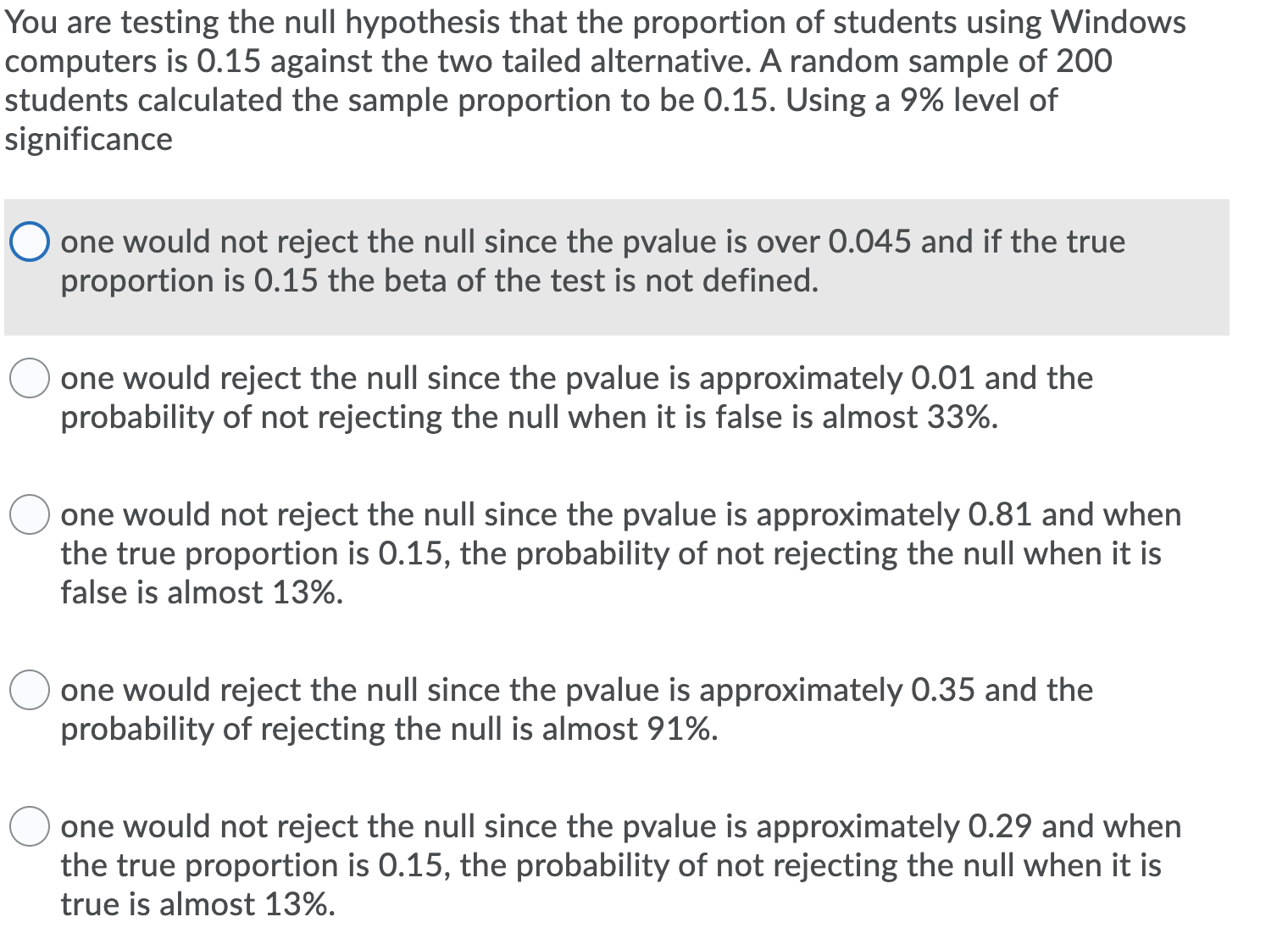 You are testing the null hypothesis that the proportion of students