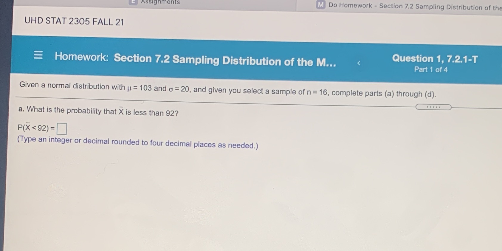  E Assignments M Do Homework - Section 7.2 Sampling Distribution of