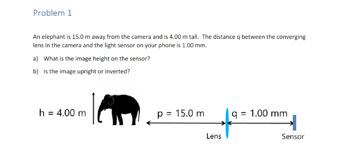  Problem 1 An elephant is 15.0 m away from the camera