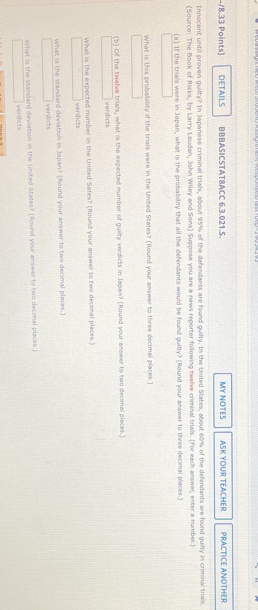  -/8.33 Points] DETAILS BBBASICSTAT8ACC 6.3.021.S. MY NOTES ASK YOUR TEACHER PRACTICE