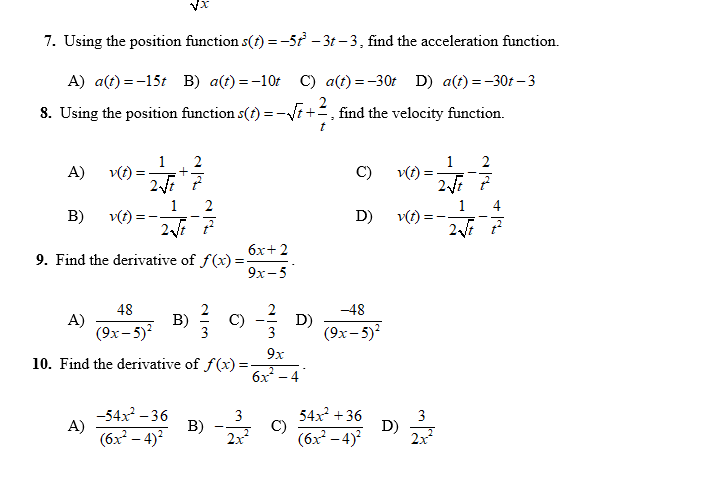 can you please answer 7-10. VX 7. Using the position function s(t)