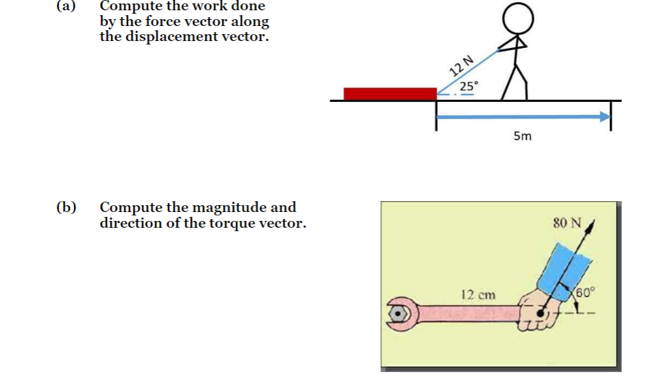 Use the relevant vector multiplication for each part; include the appropriate units