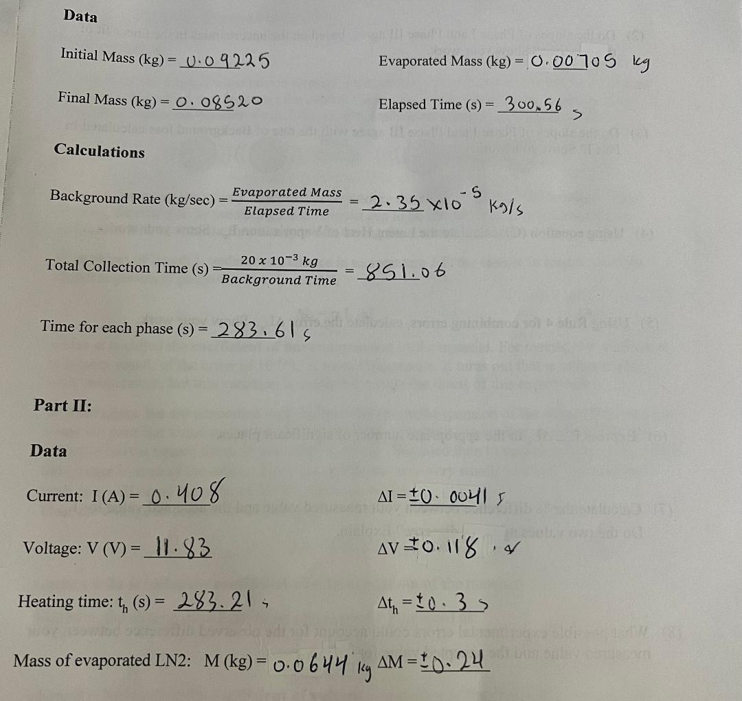 Data Initial Mass (kg) = U.0 9225 Evaporated Mass (kg) =