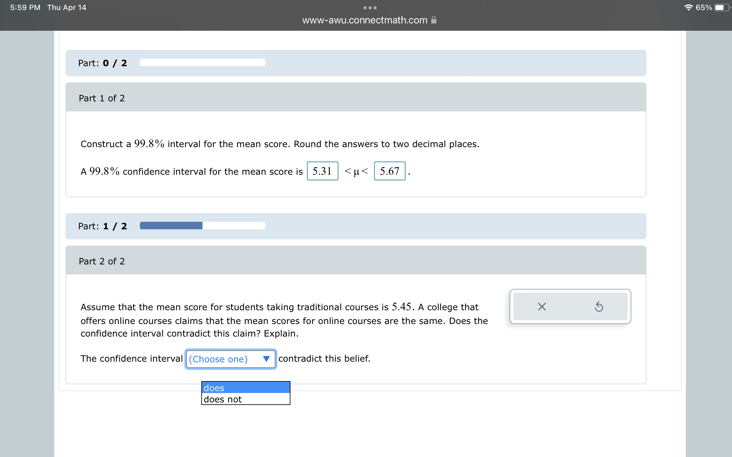 $3.4 and sample standard deviation s = Part: 0 / 2 Part
