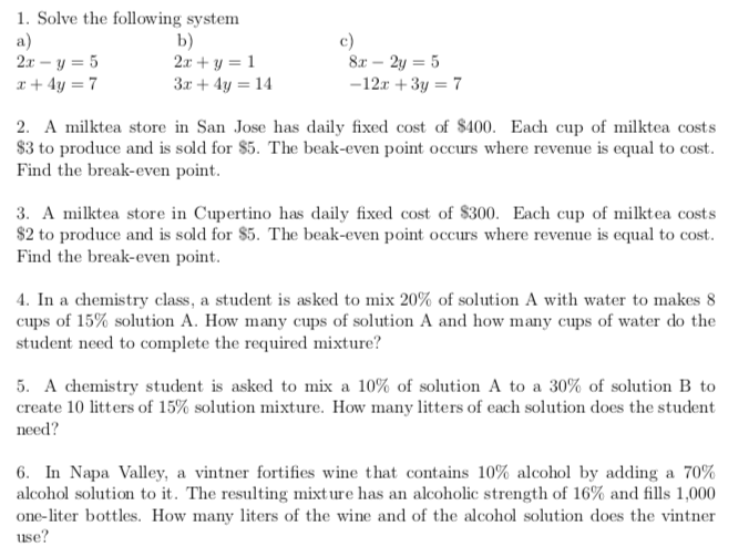 1. Solve the following system a) b) c) 2x - 1