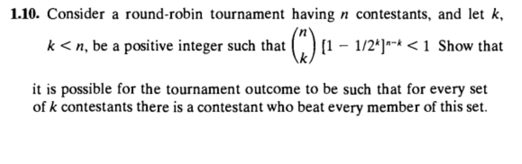 1.10. Consider a round-robin tournament having n contestants, and let k, n