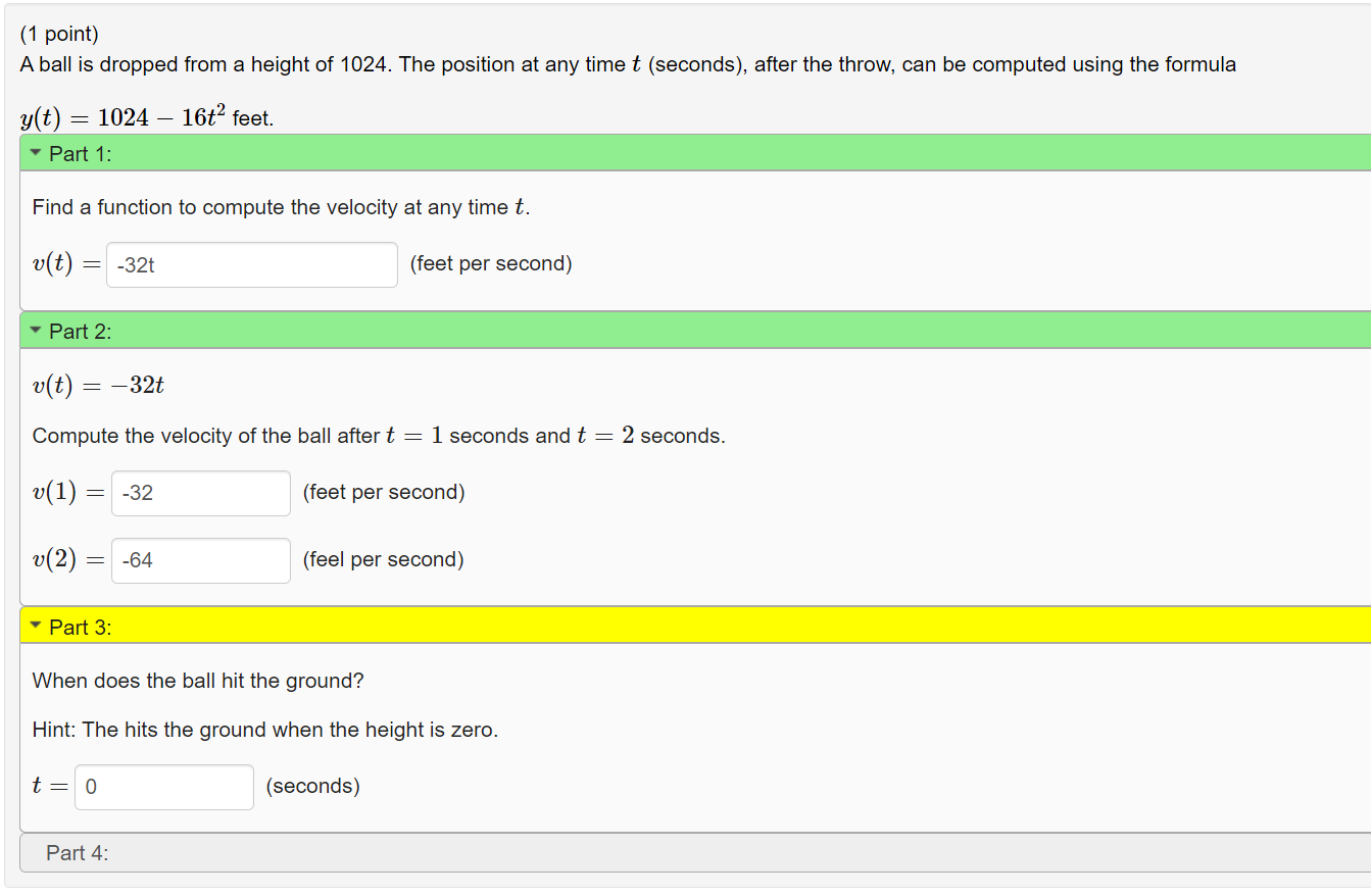 Part 3 Please. (1 point) A ball is dropped from a height