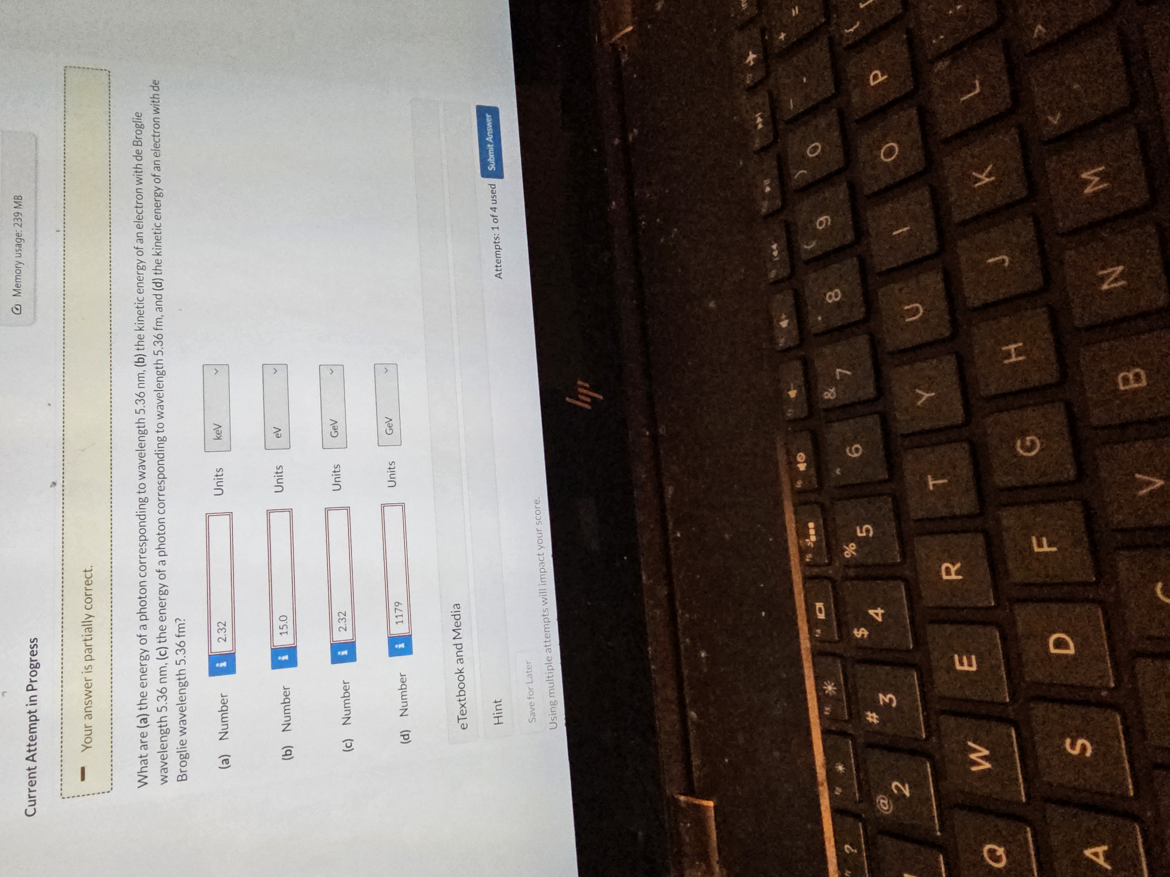  Current Attempt in Progress Memory usage: 239 MB Your answer is