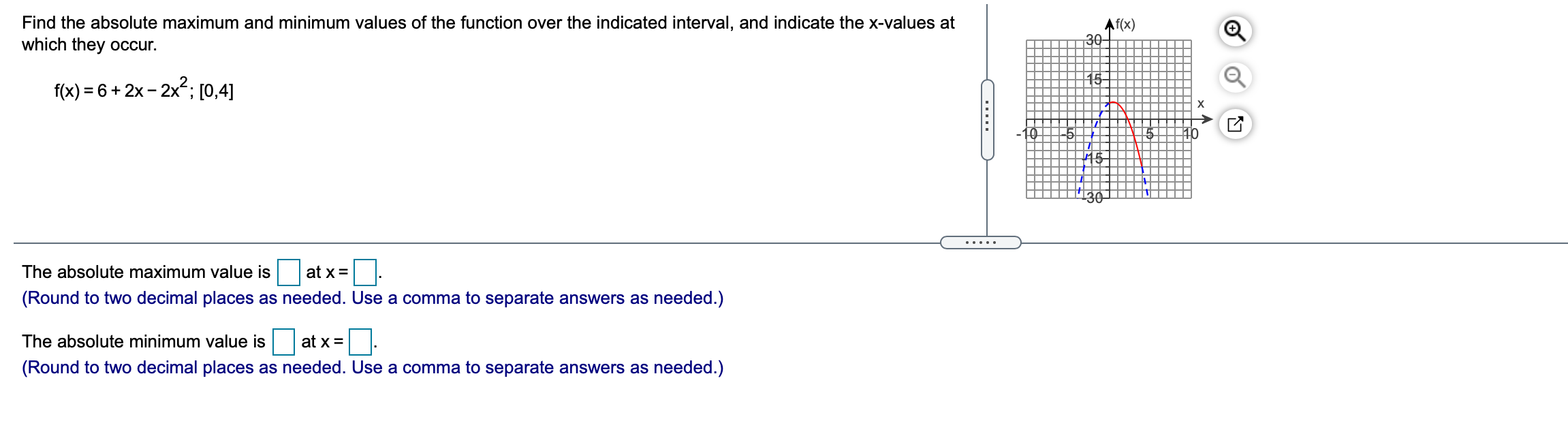  Find the absolute maximum and minimum values of the function over
