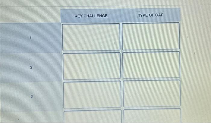 KEY CHALLENGE TYPE OF GAP 1 2 3 Step 1: Performance