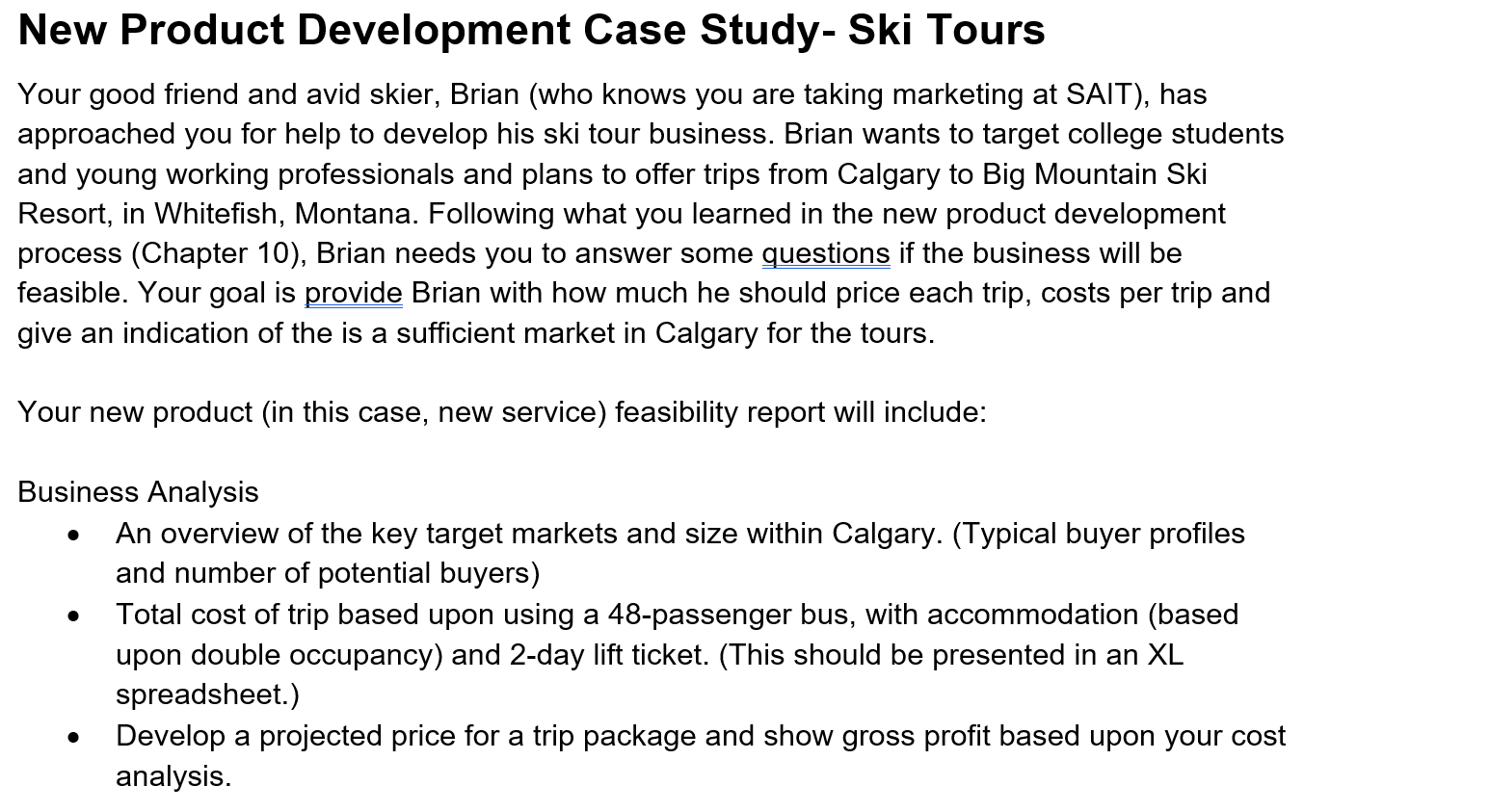  new product development case study - ski toursNew Product Development Case