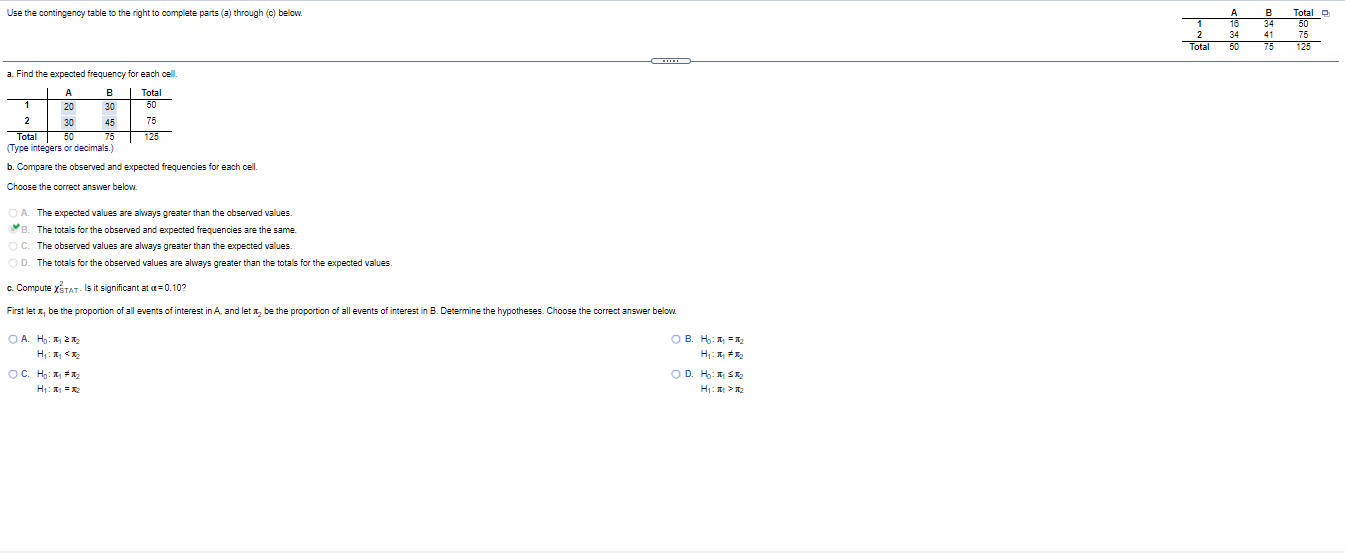 Question C Use the contingency table to the right to complete parts