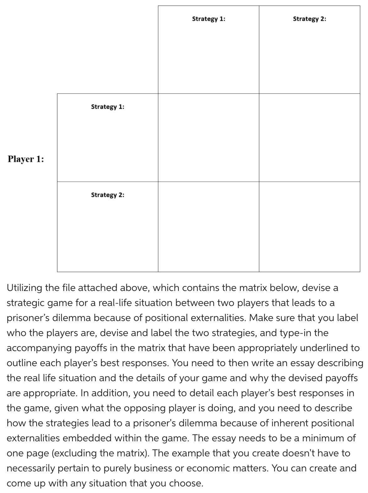 Strategy 2: Strategy 1: Player 1: Strategy 2: Utilizing the file