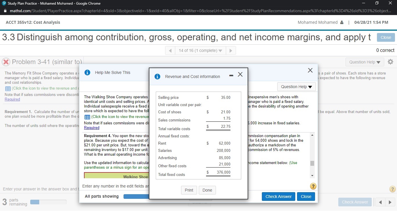  Study Plan Practice - Mohamed Mohamed - Google Chrome X mathxl.com/Student/PlayerPractice.aspx?chapterld=48sld=38objectiveld=-18texld=40&allObj=1&filter=0&closeUrl=%2FStudent%2FStudyPlanRecommendations.aspx%3Fchapterld%3D4%26sld%3D3%26object..