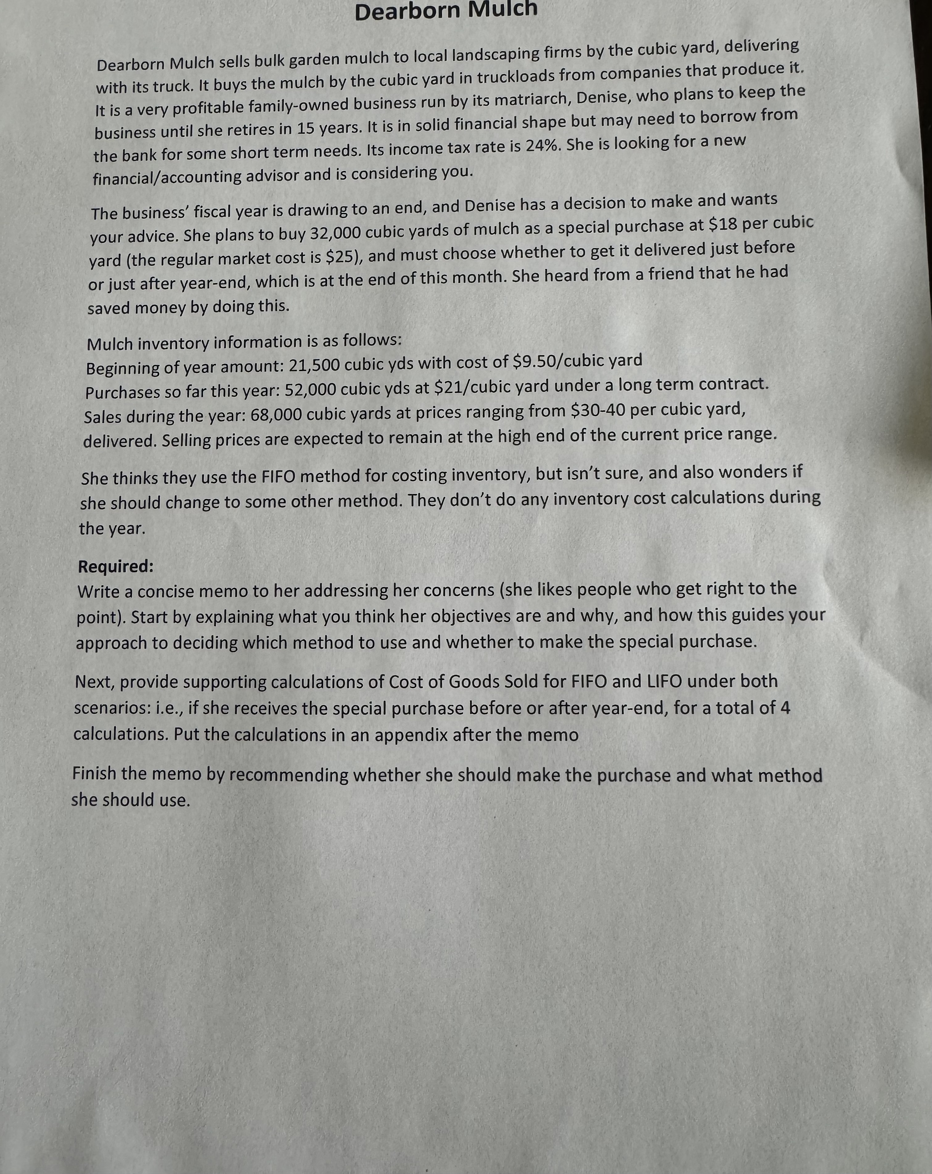 Required (16 pts):Type a concise memo to her addressing her concerns (she