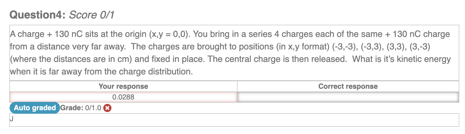  Question4: Score 0/1 A charge + 130 nC sits at the