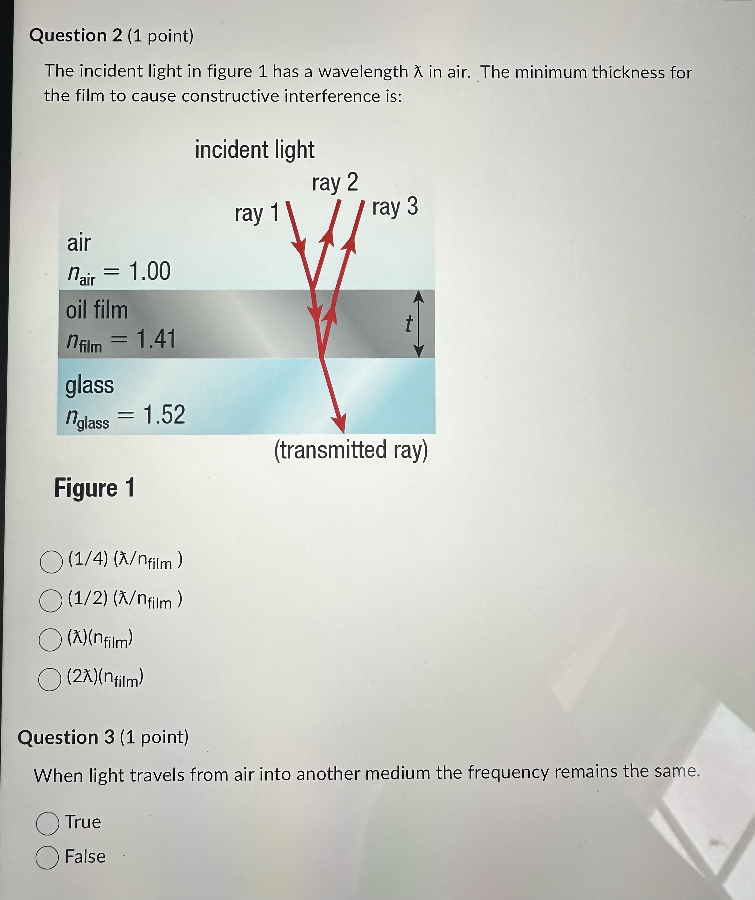 sees the light when the reflected rays are in phase D The