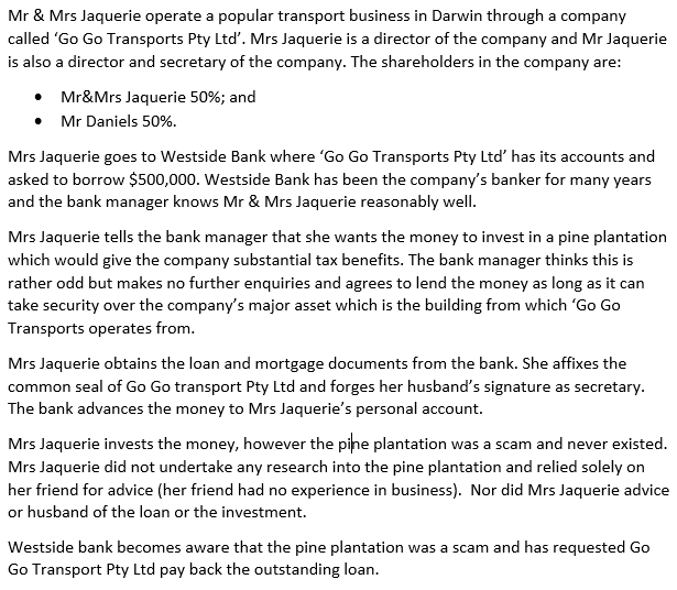 Utilizing IRAC Format, 1) Explain whether Westside Bank can or cannot enforce