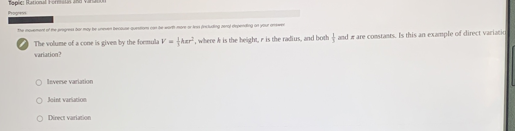 Topic: Rational Formulas and Progress: The movement of the progress bar