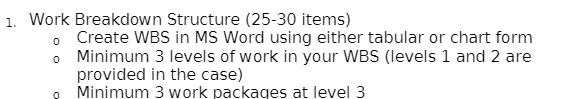  1. Work Breakdown Structure (25-30 items) Create WBS in MS Word