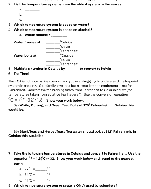 2. List the temperature systems from the oldest system to the