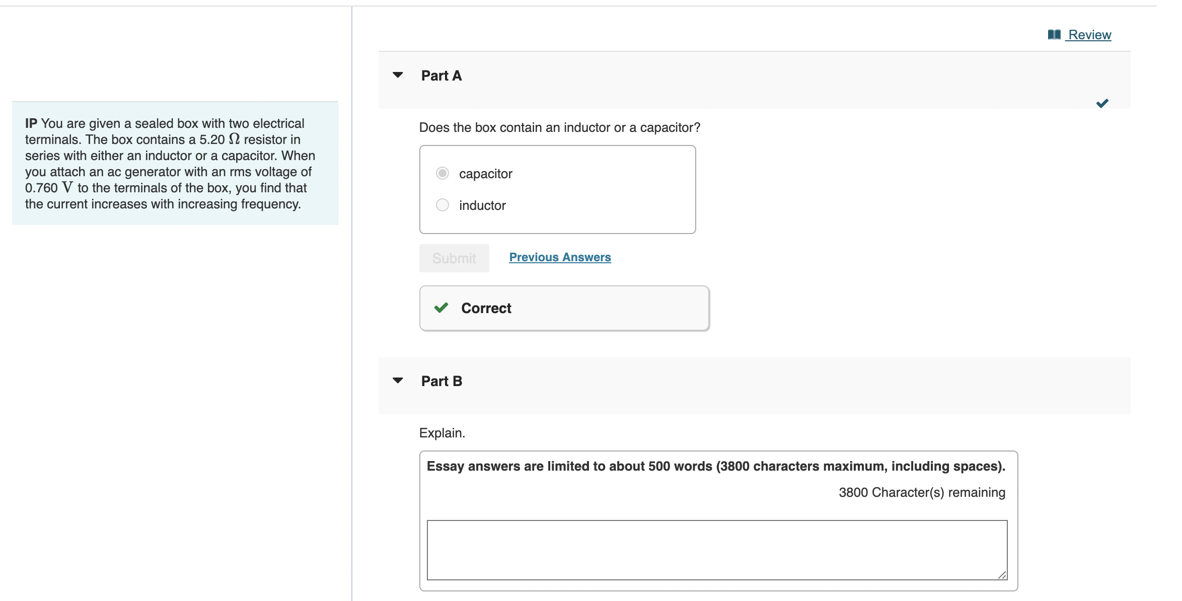 Part A Is the generator frequency no higher or lower than the