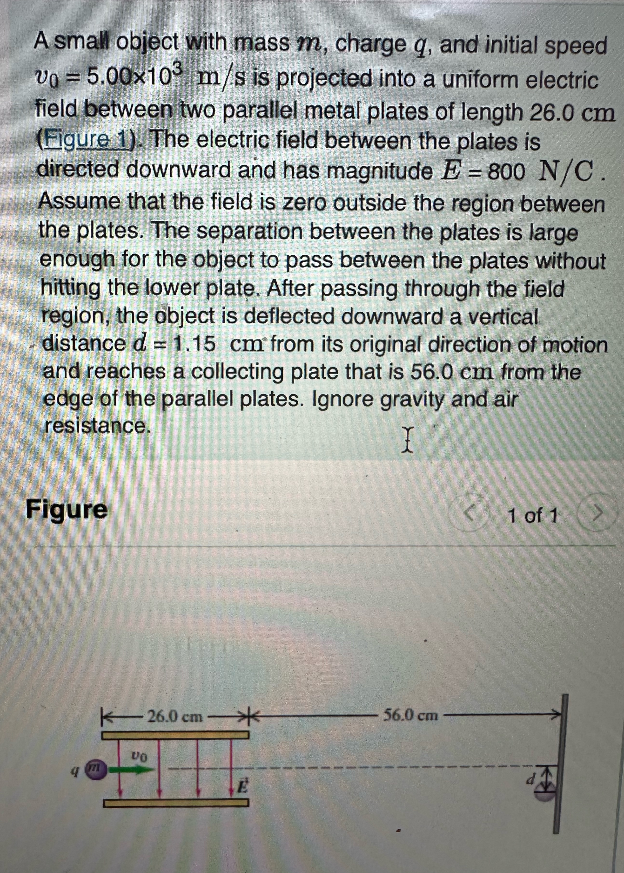 Calculate the objects charge to mass ratio. q/m A small object with