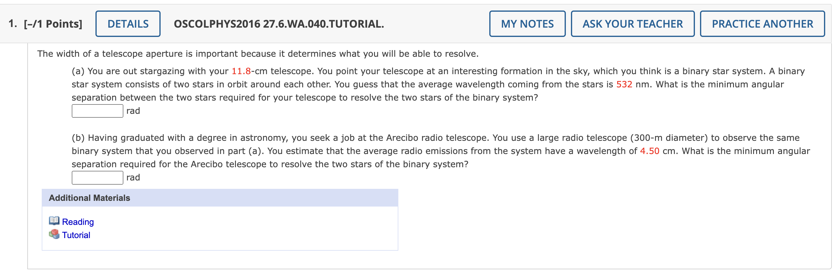  1. [-l1 Points] DETAILS OSCOLPHYSZO16 27.6.WA.040.TUTORIAL. MY NOTES ASK YOUR TEACHER