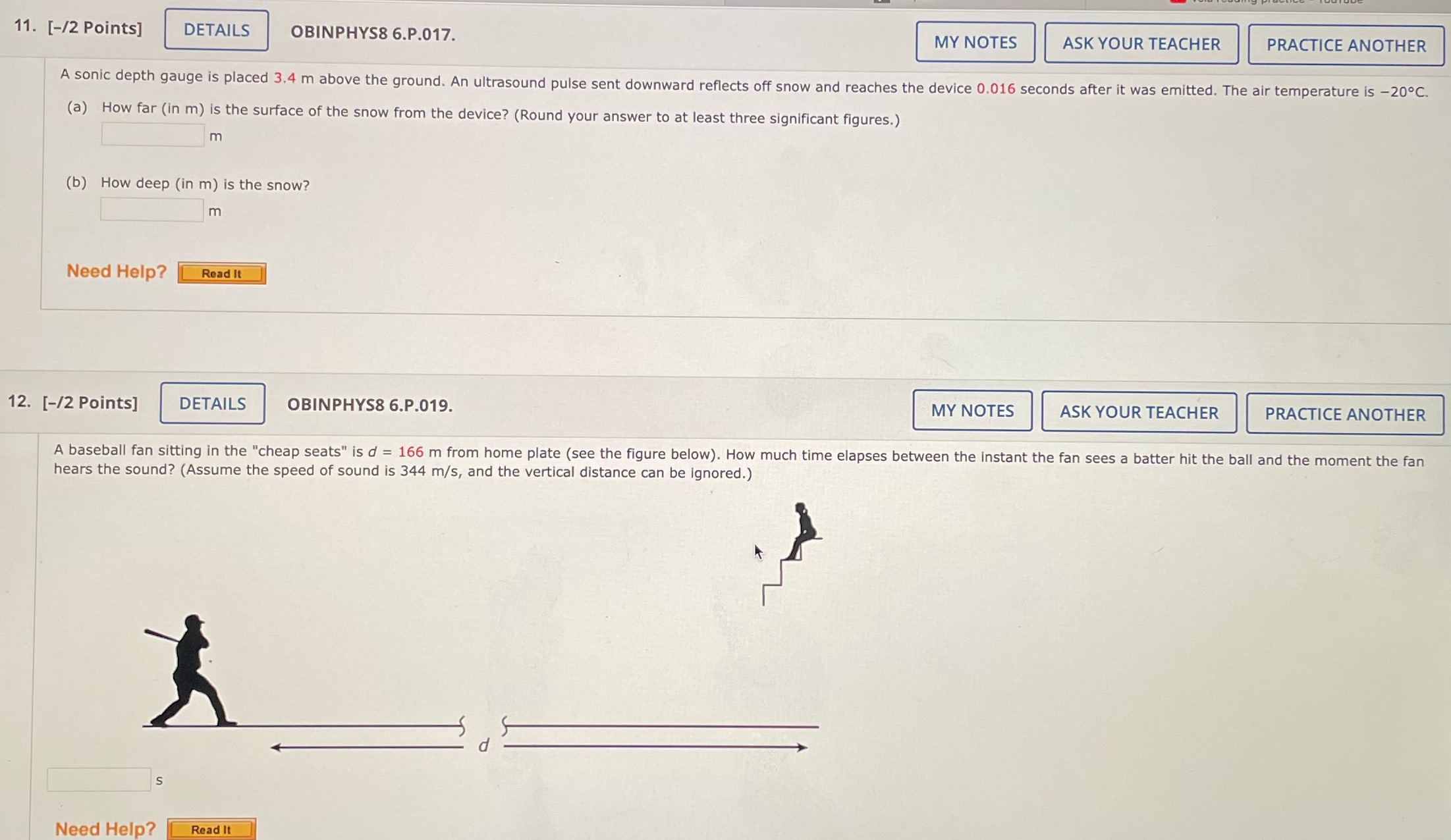  11. [-/2 Points] DETAILS OBINPHYS8 6.P.017. MY NOTES ASK YOUR TEACHER