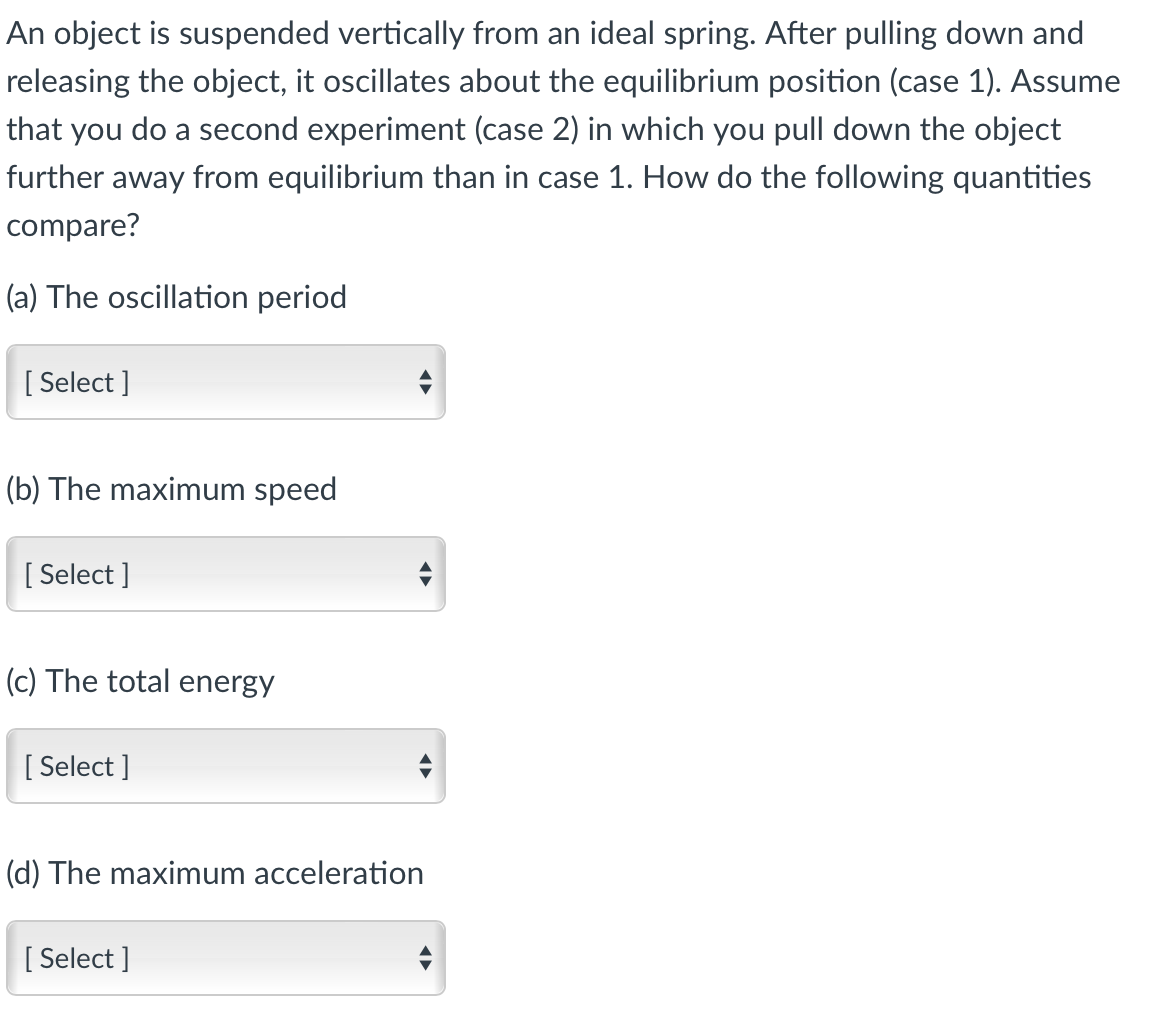 An object is suspended vertically from an ideal spring. After pulling